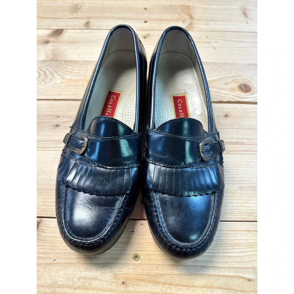 Cole Haan Mens Black Leather Kiltie Buckle Loafers C03518 Size 10 D